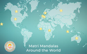 World map with stars representing each country that has active Matri Mandala groups.